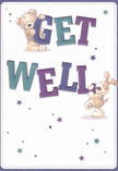 Radiating positivity and playfulness, this get well card features two adorable friends-a velvety teddy bear and a floppy-eared puppy-who interact delightfully with bold, vibrant lettering. The 'Get Well' text is painted in enriching hues of indigo and teal, leaping confidently from a soft, inviting cream background. Their faces shine with warmth and hopefulness, reminiscent of the welcoming spirit in De Beauvoir Town's close-knit community. Wispy stars in blues and purples seem to float across the card, introducing a gentle magic akin to the dappled sunlight along Hackney's green spaces. The soft, carefully depicted furs of both animals seem almost tangible, promising comfort and reassurance much like the presence of a freshly delivered bouquet placed at a bedside. With its cheerful composition and forgiving colour palette, the card serves not only as a word of encouragement but also as an emotional balm-perfect for sending supportive wishes to someone in recovery, right here in De Beauvoir Town.
